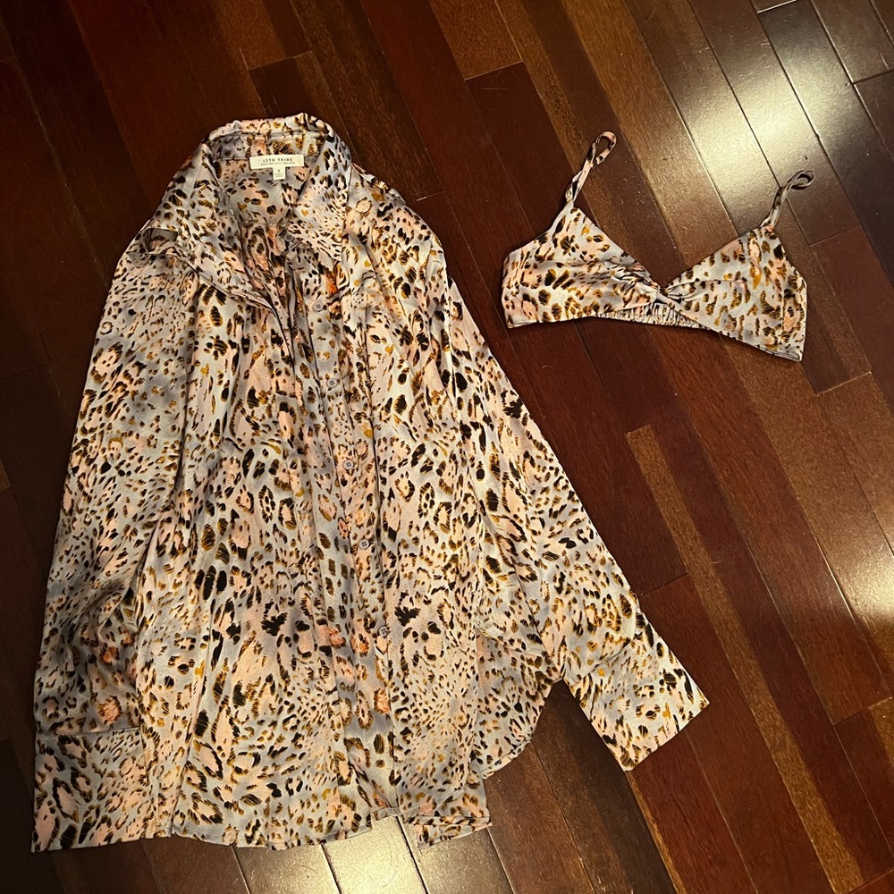 12th Tribe matching Cheetah bra and open shirt set XS